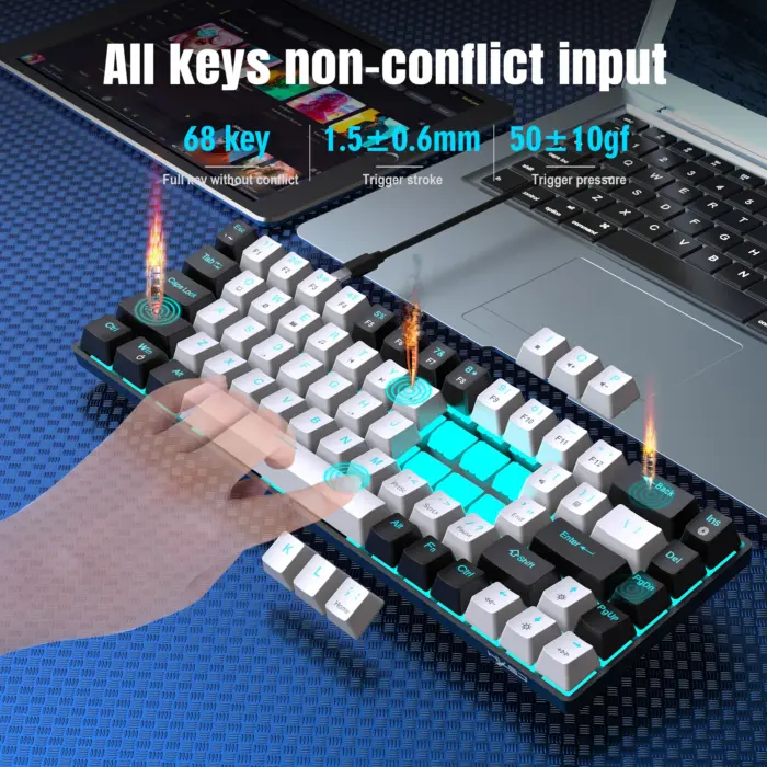 Clavier mécanique ergonomique RVB LED 68 % - Kf s f ee f a bcfa adf d c r - Mon Univers Tech
