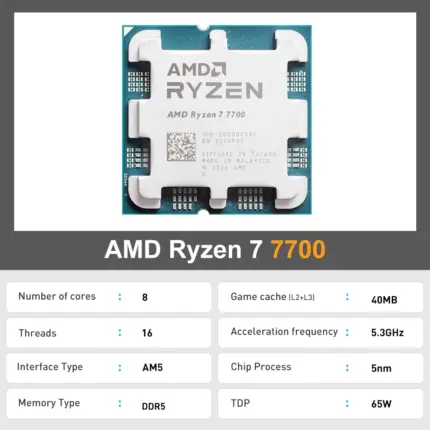 AMD Ryzen 7 7700, 5.3GHz, 8 cœurs, 16 threads (socket AM5) - Kf s f a efa e d da u - Mon Univers Tech