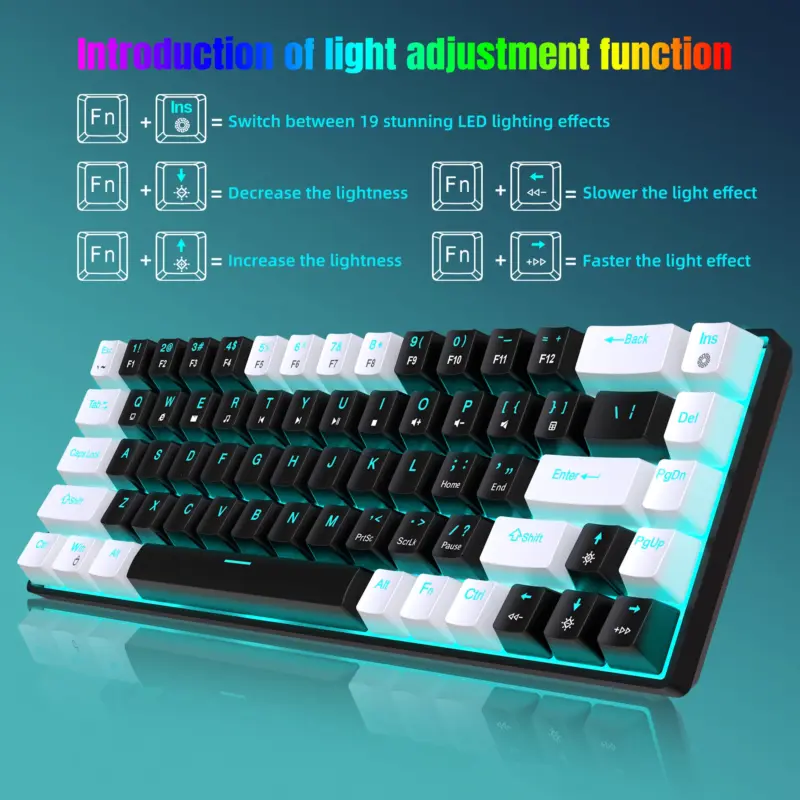 Clavier mécanique ergonomique RVB LED 68 % - Kf s e fe b f b c e cd a z - Mon Univers Tech