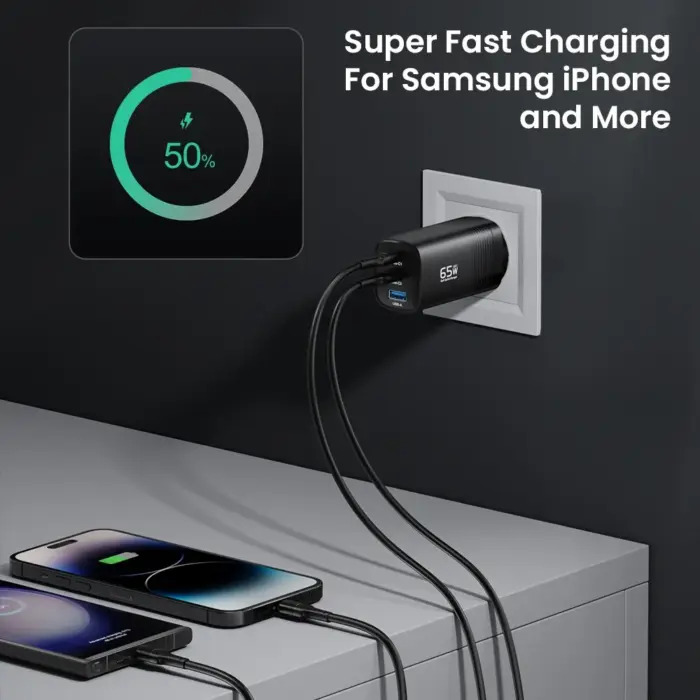 Chargeur secteur rapide 65 W (avec 2 ports USB Type C et 1 port USB) - Kf sa bac a aebf d cce ffl - Mon Univers Tech