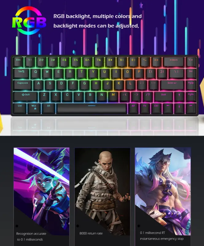 Clavier mécanique Raven68 avec rétro-éclairage RGB - Kf sad afa f d fdd a d bbc m - Mon Univers Tech