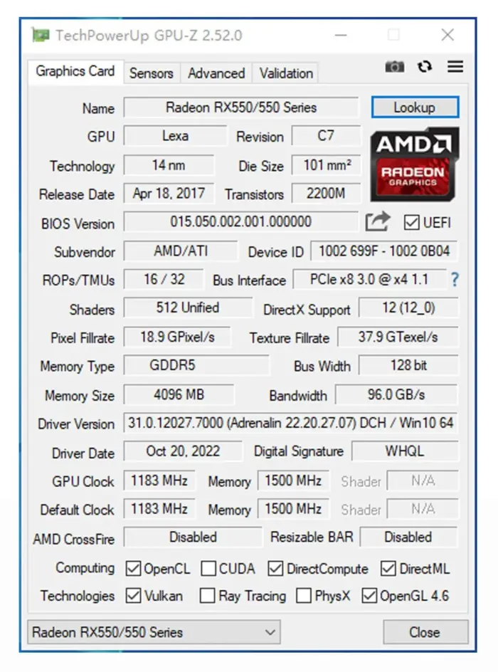 Carte Graphique AMD RX 550 4GB  GDDR5 128Bit DVI HDMI DP PCI-E 3.0 - MLLSE - Kf sb c c e c a ae fae d abah - Mon Univers Tech
