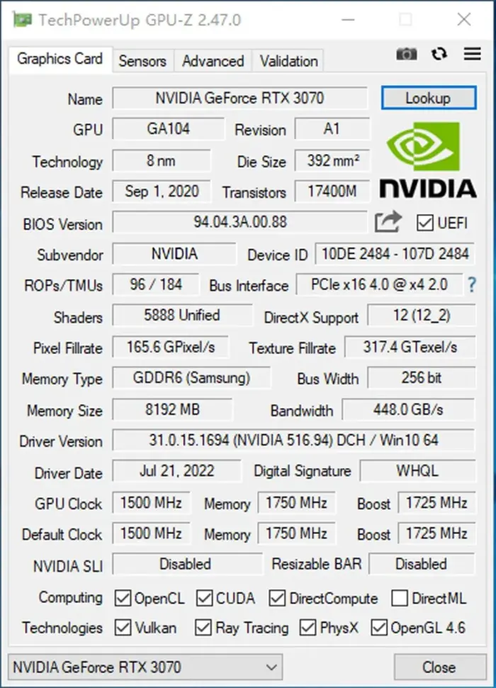 Carte graphique NVIDIA RTX 3070, 8 Go  GDDR6  (avec éclairage RGB) - Kf sc fc d eaf fdebe ae e f - Mon Univers Tech
