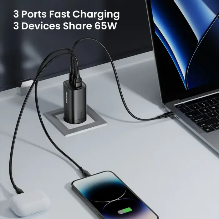 Chargeur secteur rapide 65 W (avec 2 ports USB Type C et 1 port USB) - Kf sfa c ea af e b f c d d a - Mon Univers Tech