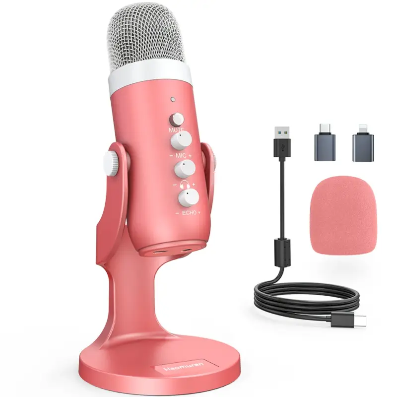 Microphone USB Rose pour Streaming et Podcast (avec support) - Kf s a b ffd e ef fcd m - Mon Univers Tech